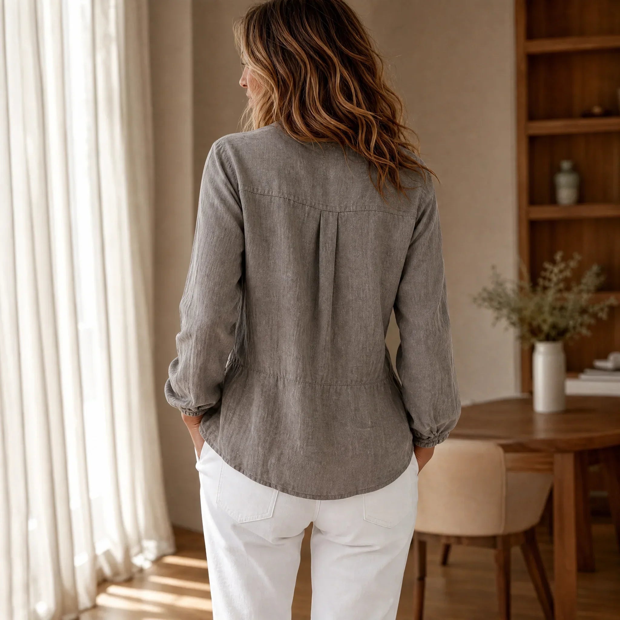 Lunavelle – Pintuck Peplum Button-Up Blouse