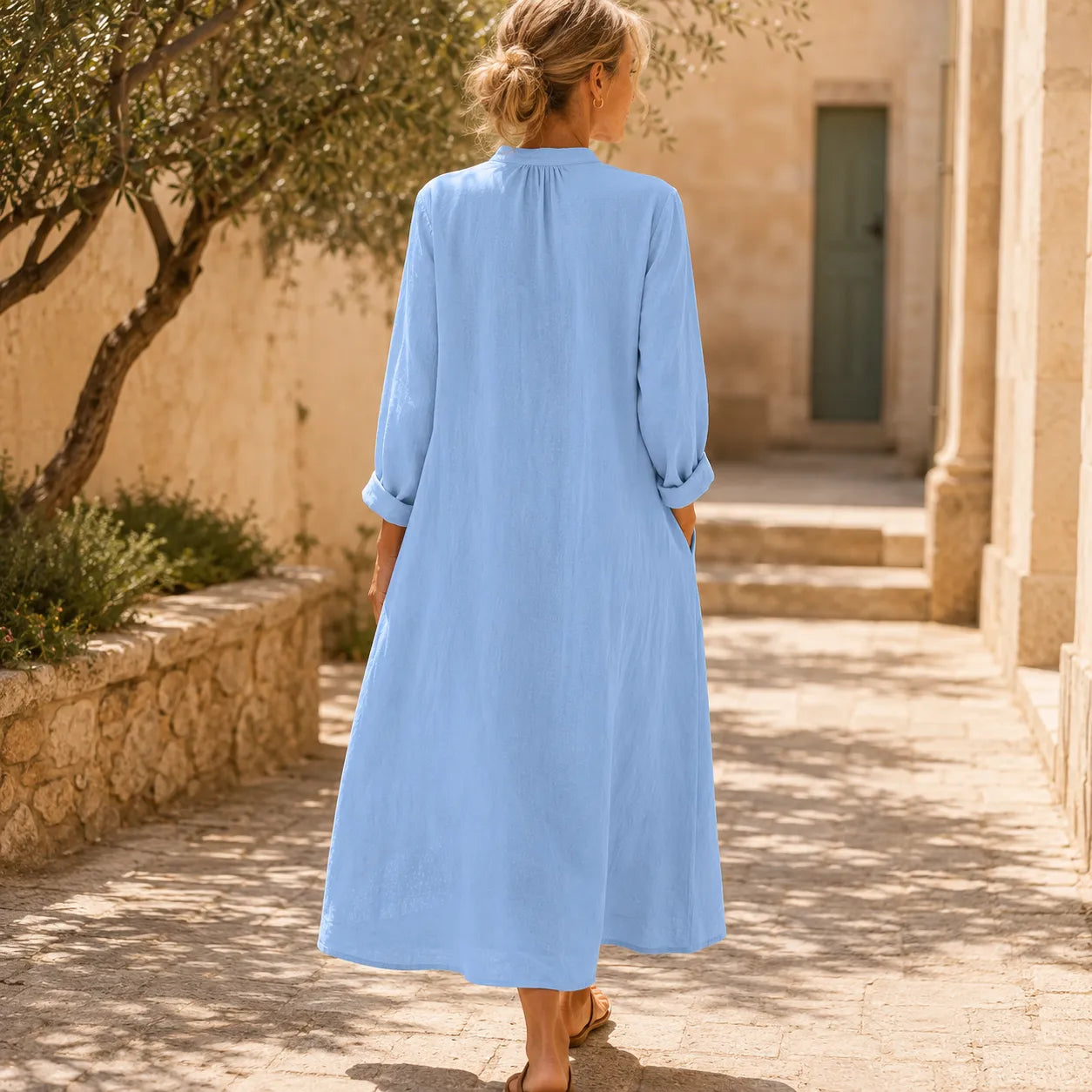 Costera – Flowy Pintuck Shirt Dress, Linen-look, Midi Length