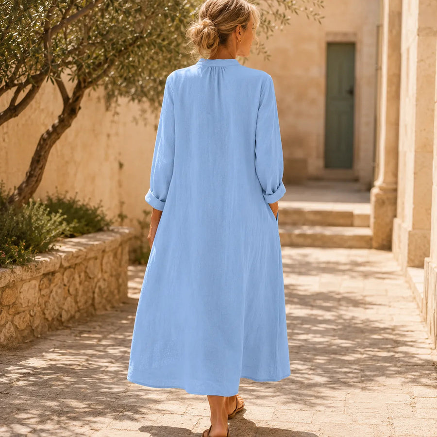 Costera – Flowy Pintuck Shirt Dress, Linen-look, Midi Length
