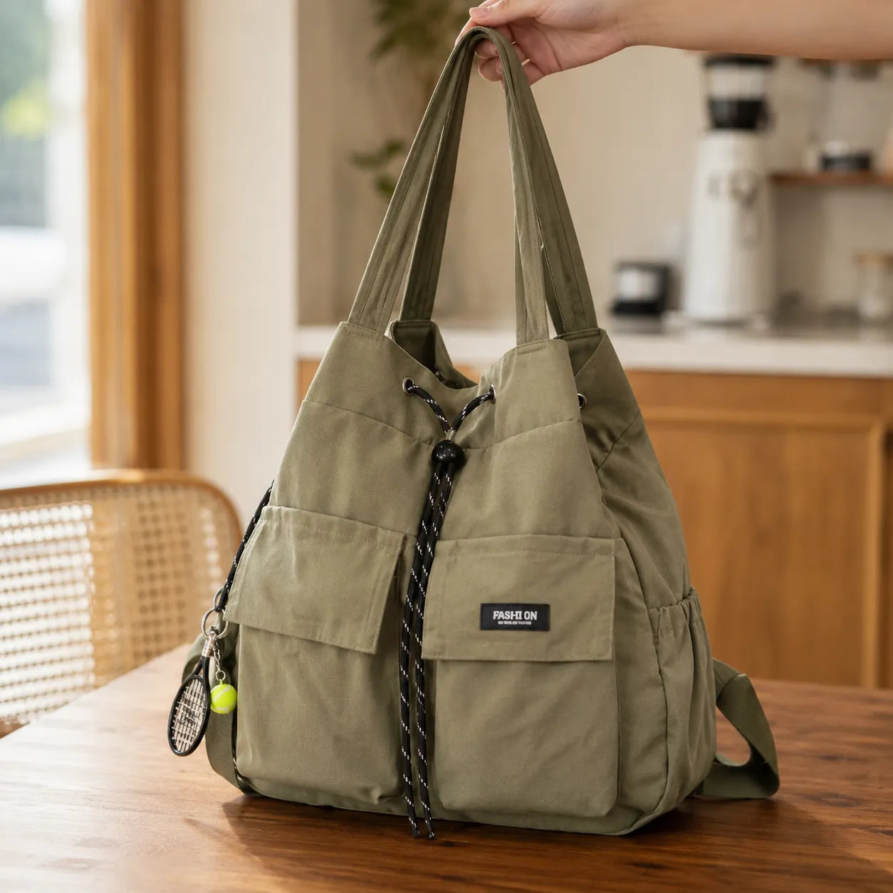 Carryall – Convertible Drawstring Canvas Tote Backpack with Cargo Pockets