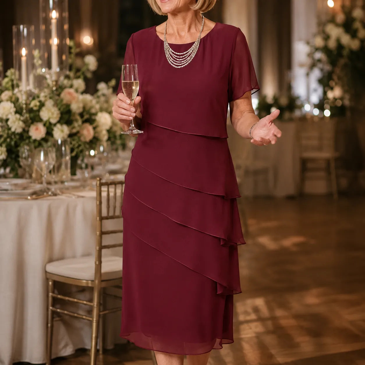 Florenza – Tiered Chiffon-like Midi Dress for Weddings and Events