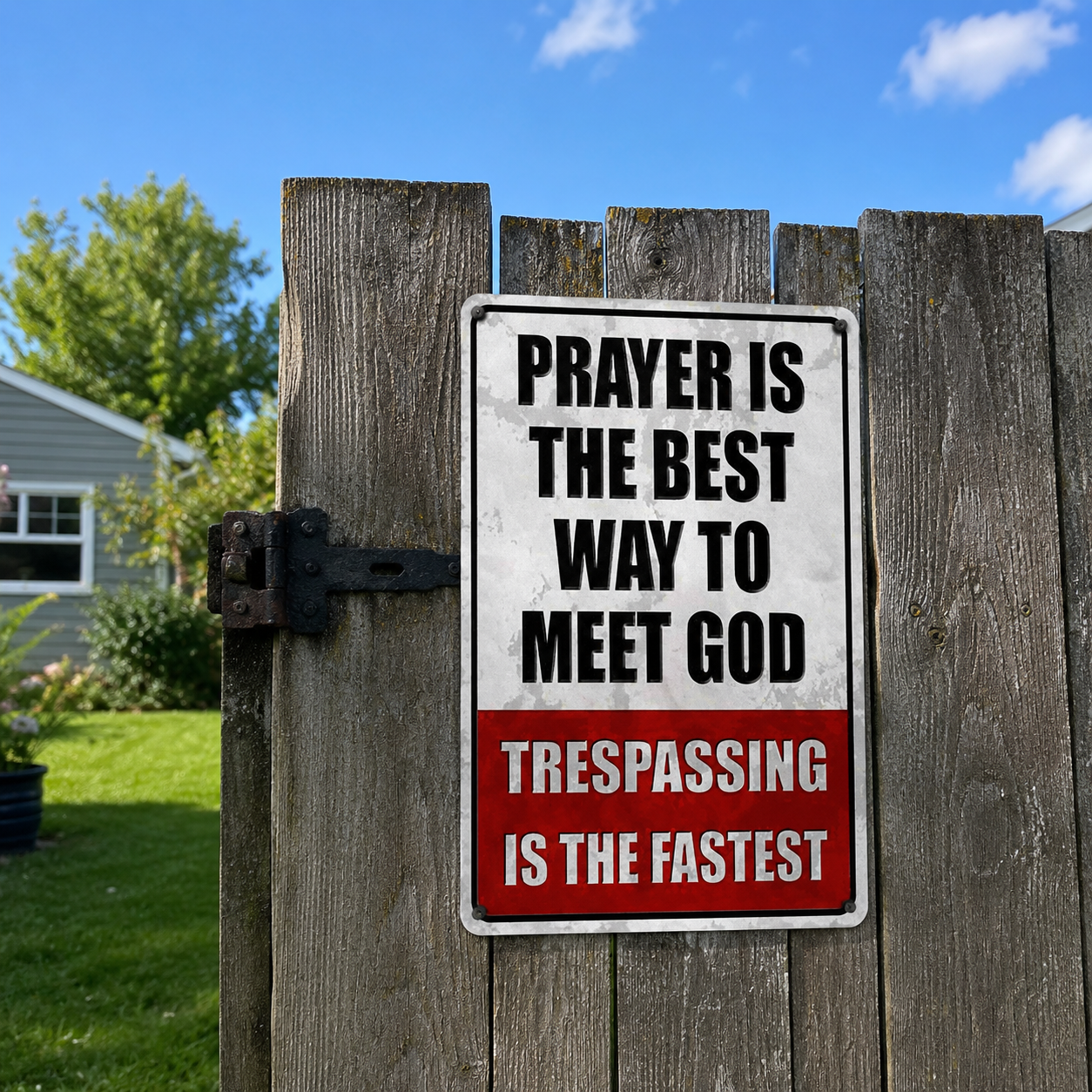 HolyGate – Funny Metal Warning Sign for Fence, Gate, Garage