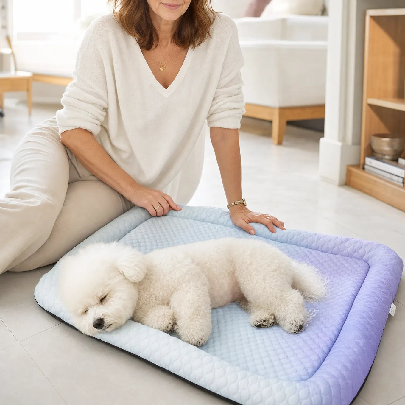 Coolaby – Ice Silk-look Pet Cooling Mat for Dogs and Cats, Padded Non-Slip Summer Bed