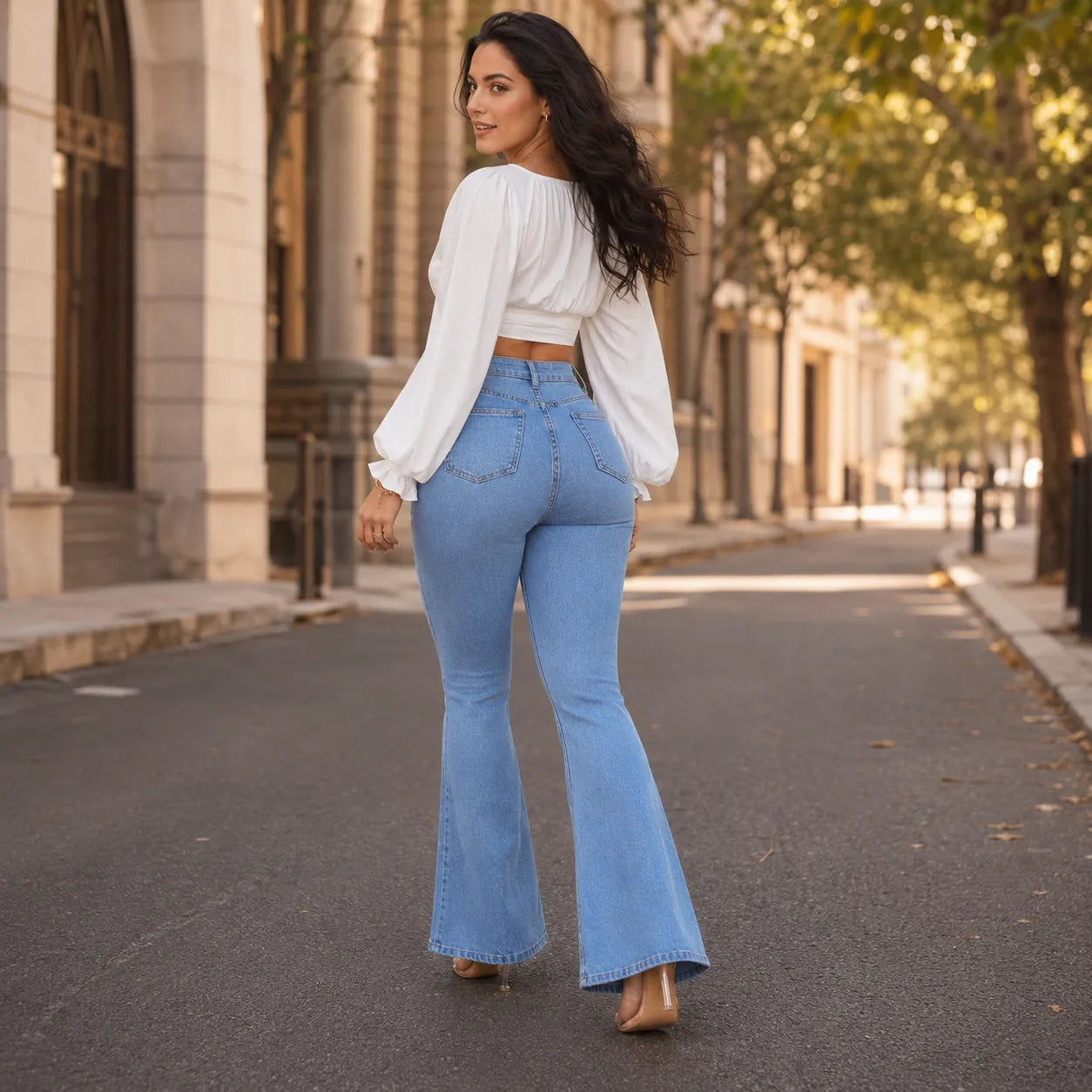 Curvella – High Waist Stretch Flare Jeans for Women, Butt-Lifting Bootcut Denim