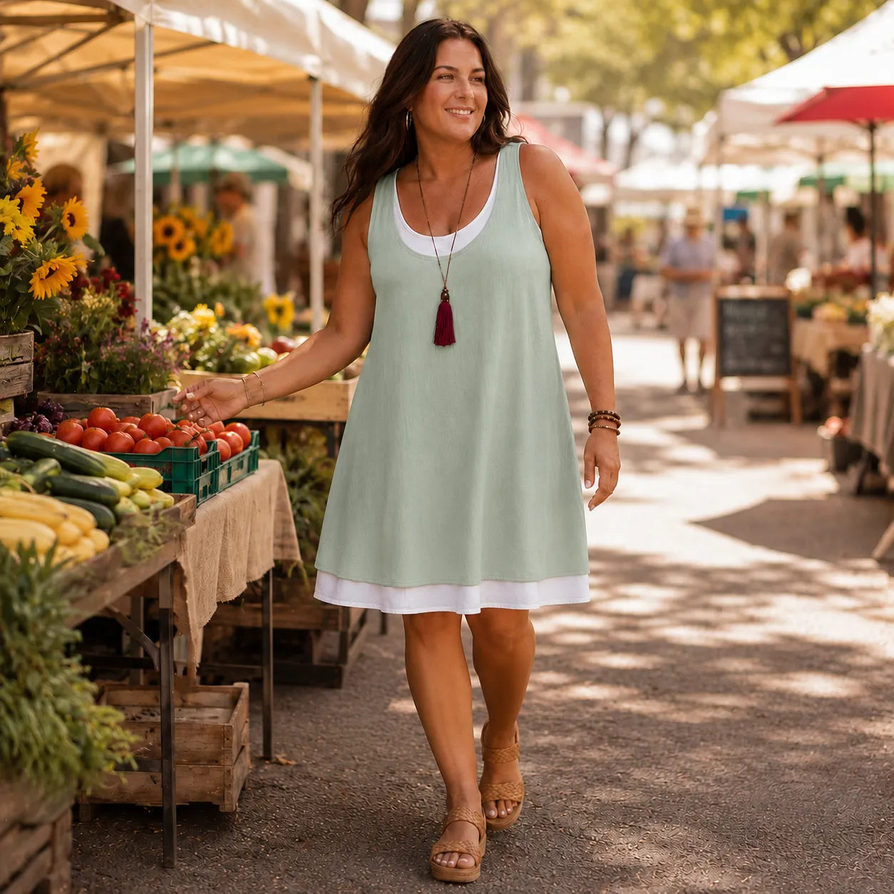 Breezella – Layered Summer Swing Dress, Sleeveless Two-Piece-like Design