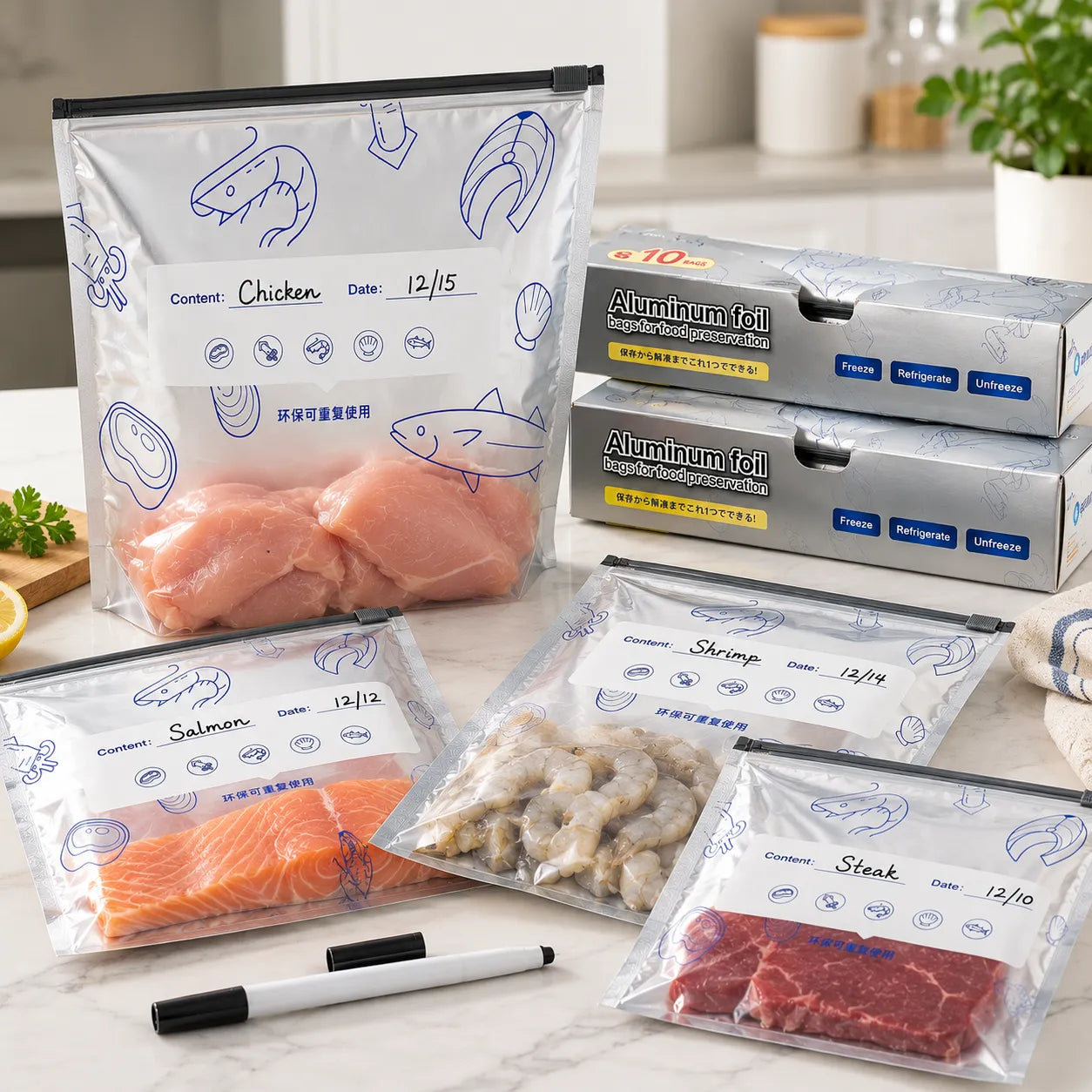 Freshlock – Reusable freezer storage bags with label panel, 10 pack