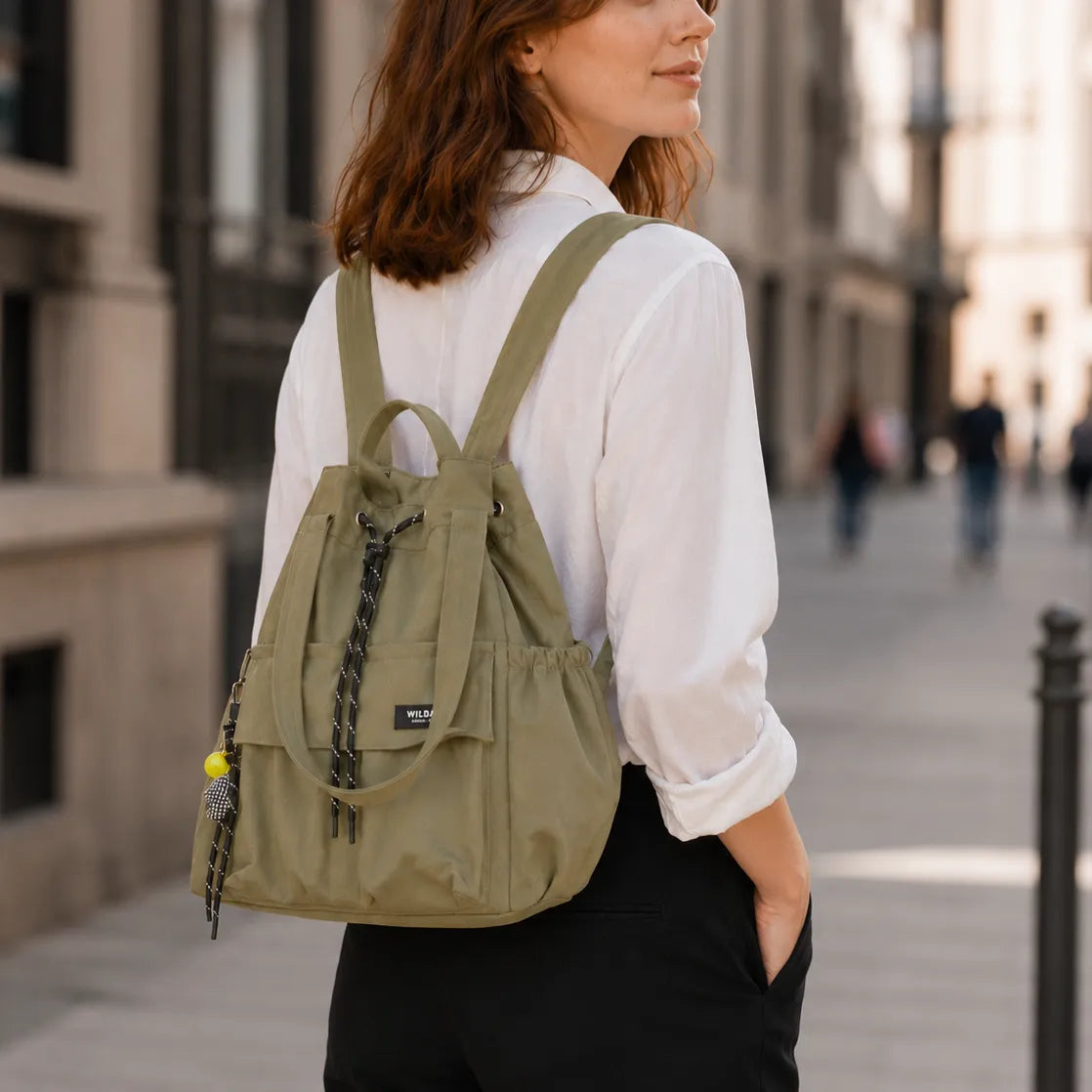 Carryall – Convertible Drawstring Canvas Tote Backpack with Cargo Pockets