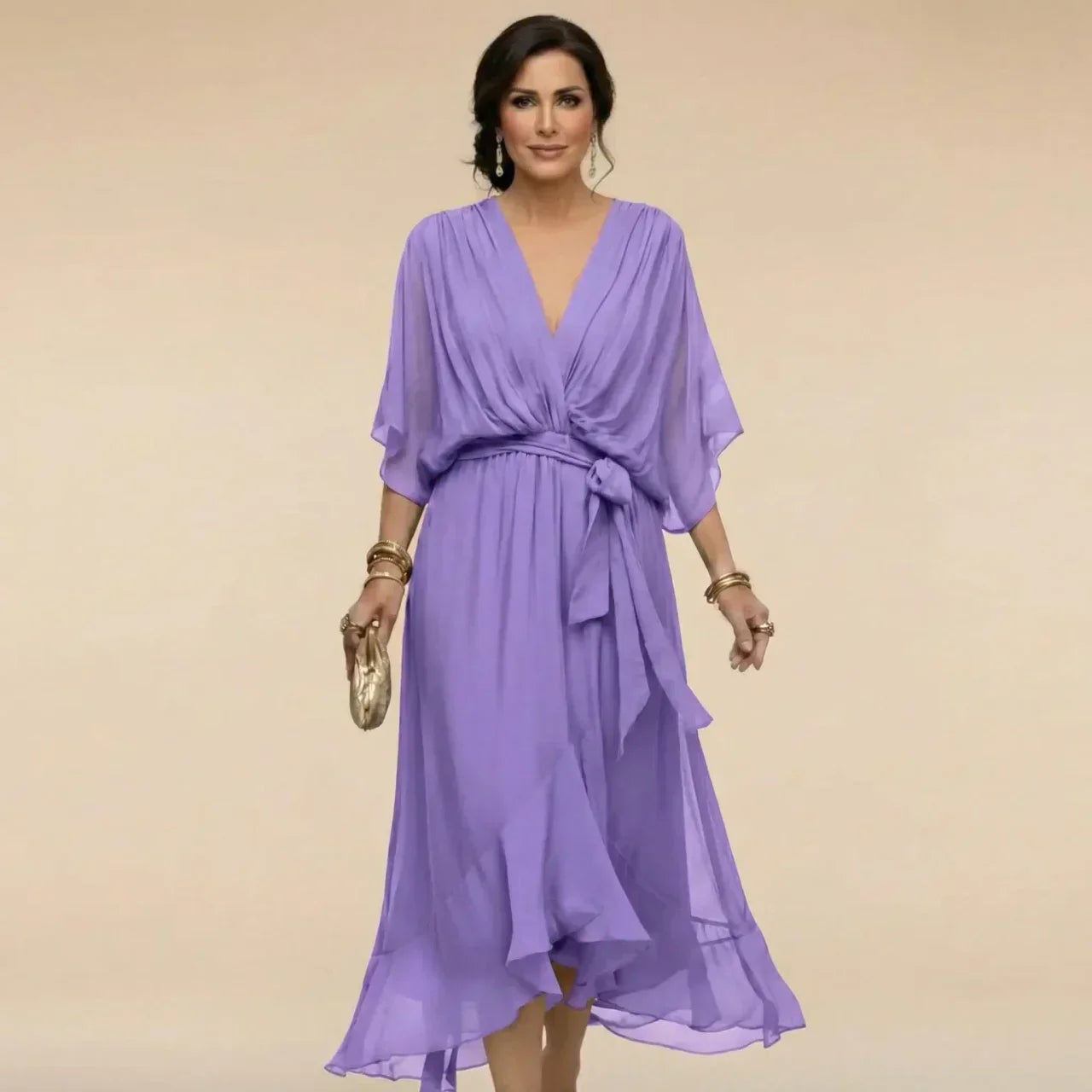 MARTA™ | CHIFFON DRESS WITH V-NECK