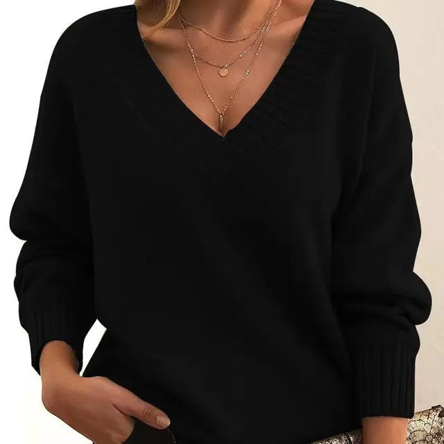 Mordane - Elegant Long Sleeve Sweater With V-Neck
