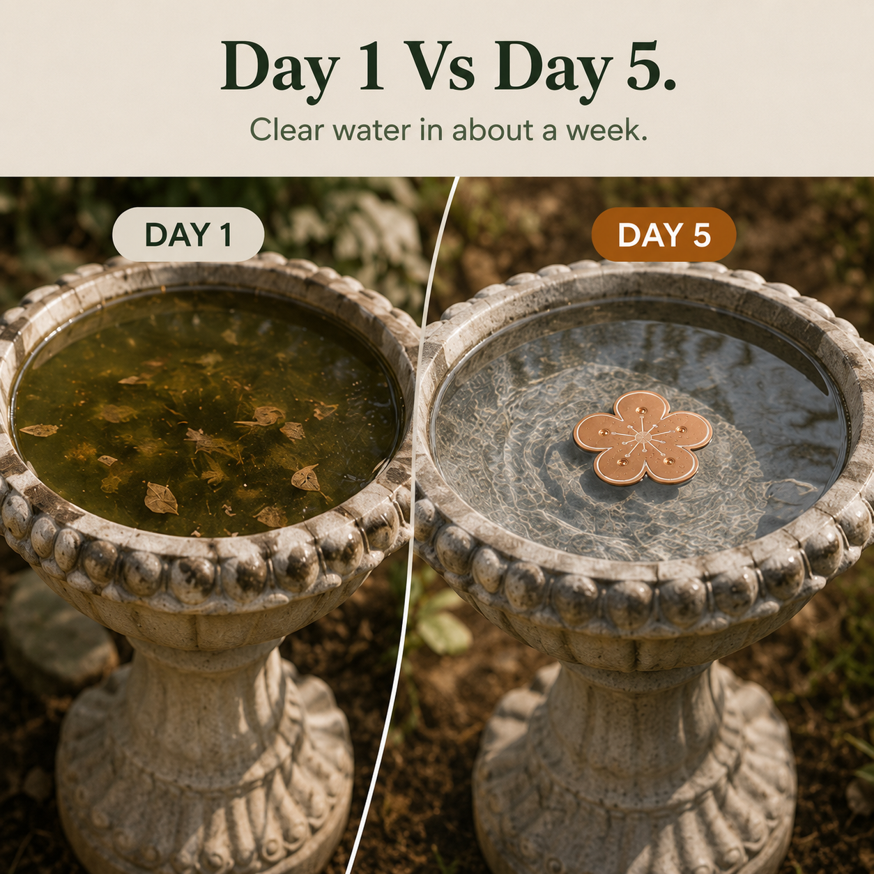 Bloomara – Pure Copper Bird Bath Purifier Disc, Algae Control Flower
