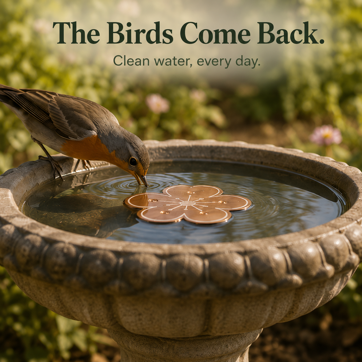 Bloomara – Pure Copper Bird Bath Purifier Disc, Algae Control Flower