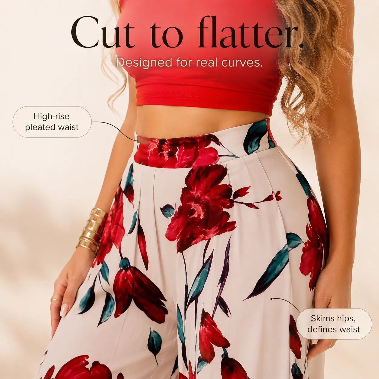 Florenza – Fitted Crop Top & Wide Leg Pants Two Piece Set for Women