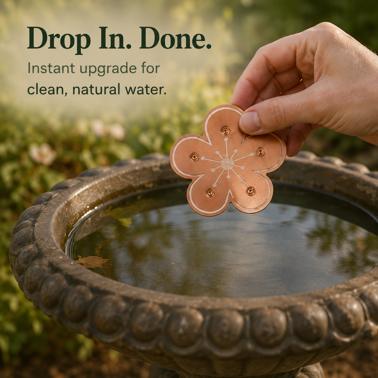 Bloomara – Pure Copper Bird Bath Purifier Disc, Algae Control Flower