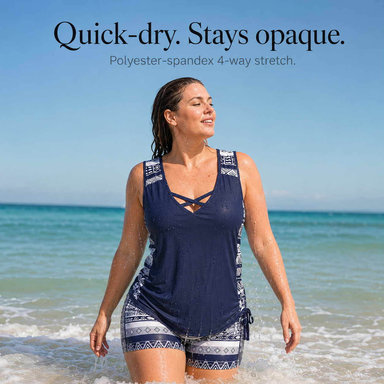 Coastella – Longline Tankini Set with Boyshorts for Women, Full Coverage Two Piece Swimsuit