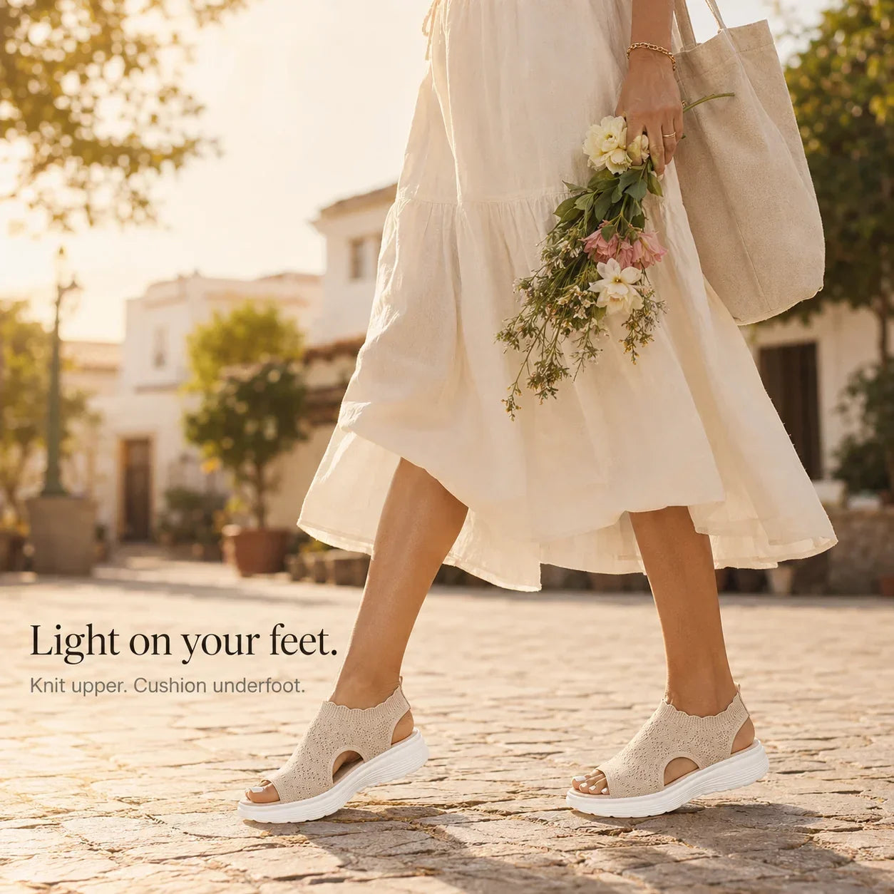 Aurelle – Knit Platform Sandals with Cushioned Sole and Slingback