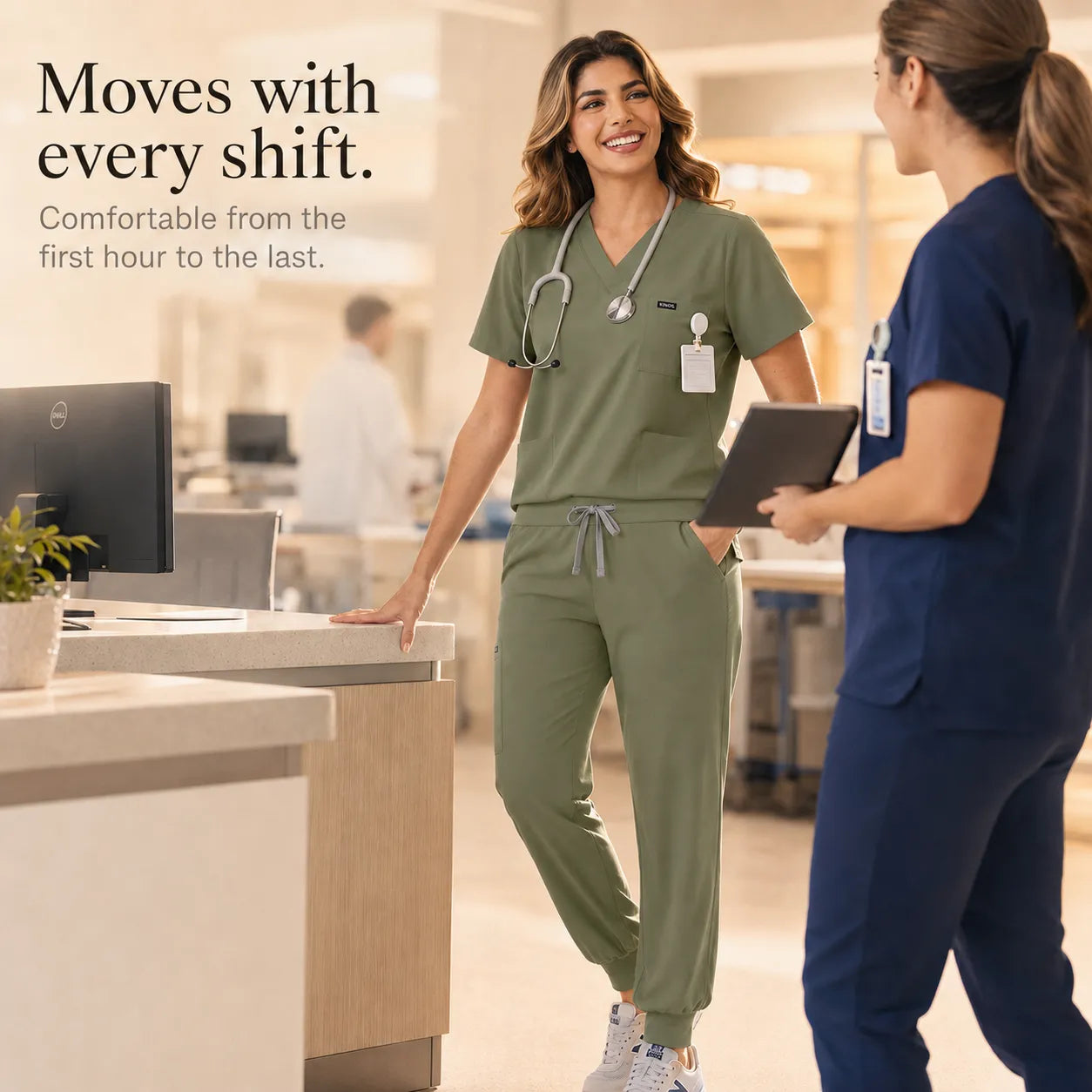 Corelle – V-Neck Jogger Scrub Set with Drawstring Waist and Pockets