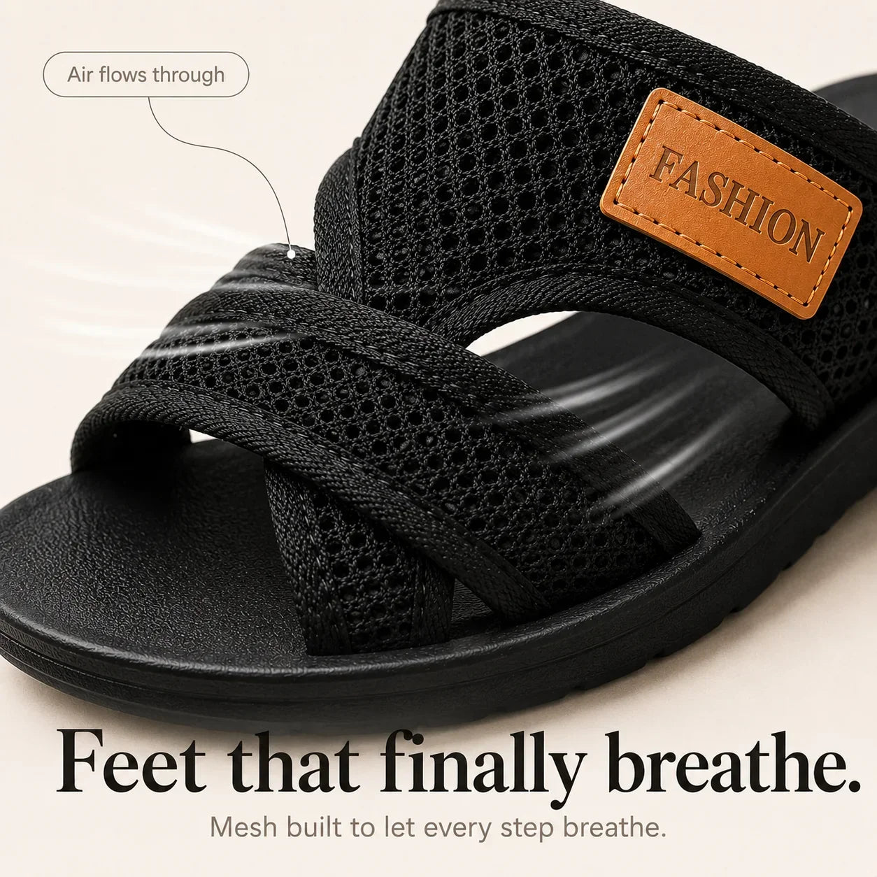Breezely – Breathable Mesh Slide Sandals for Wide Feet, Open Toe Comfort