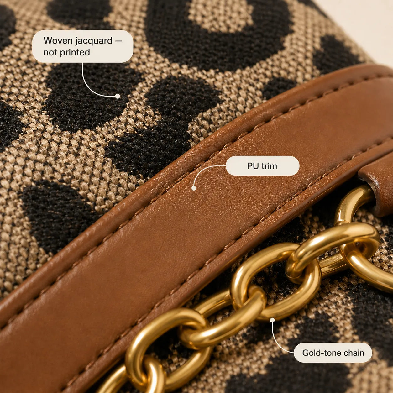 Florella – Woven Leopard Print Tote Bag with Leather Trim and Gold Chain