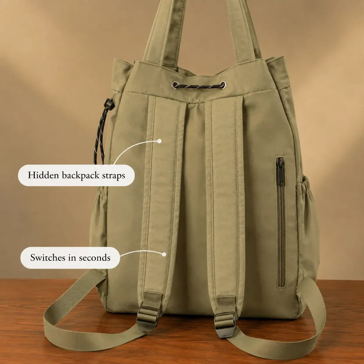 Carryall – Convertible Drawstring Canvas Tote Backpack with Cargo Pockets