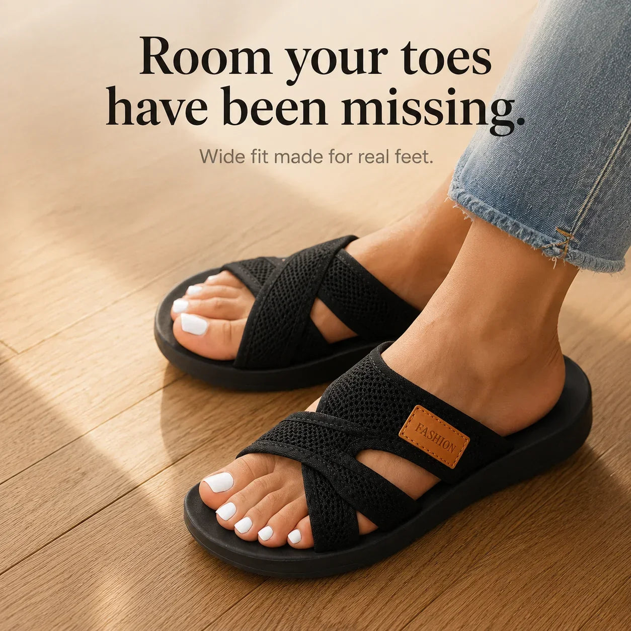 Breezely – Breathable Mesh Slide Sandals for Wide Feet, Open Toe Comfort