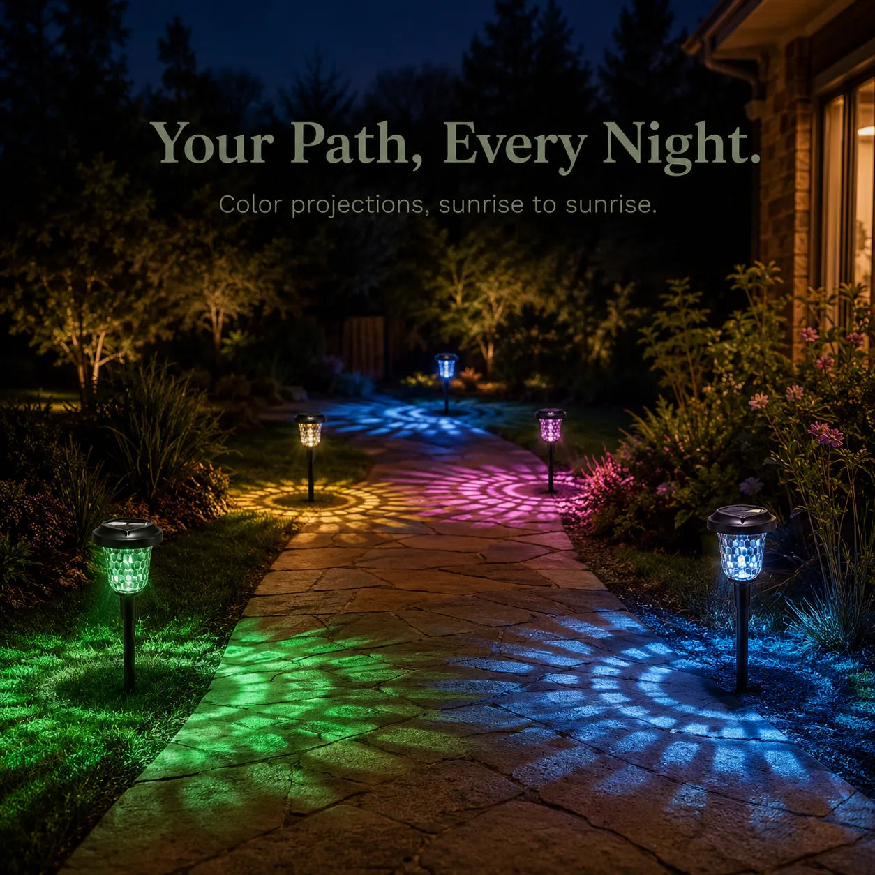 Lumora – Solar Pathway Lights with Color Firework Projection, Waterproof Outdoor Garden Stake Lights