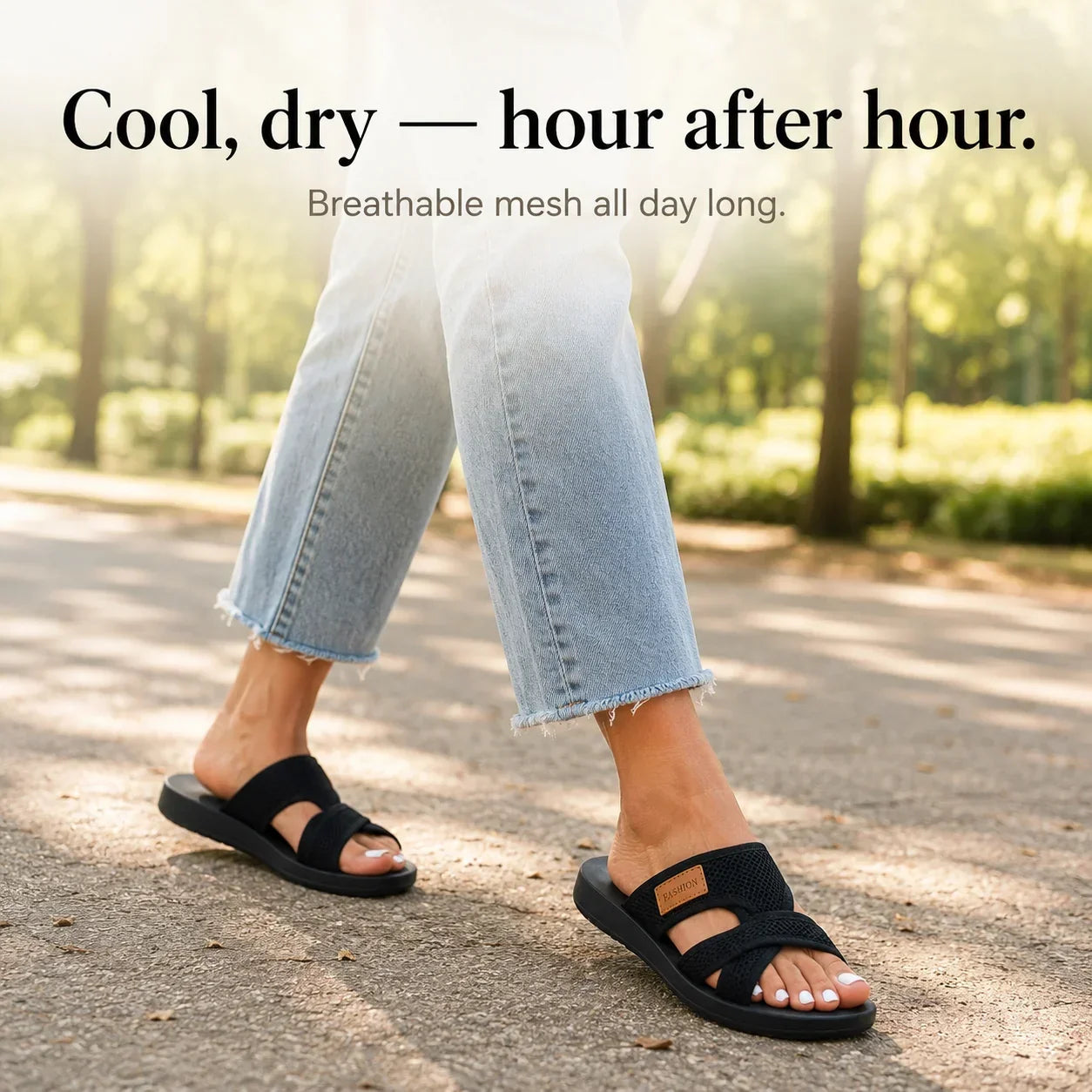 Breezely – Breathable Mesh Slide Sandals for Wide Feet, Open Toe Comfort