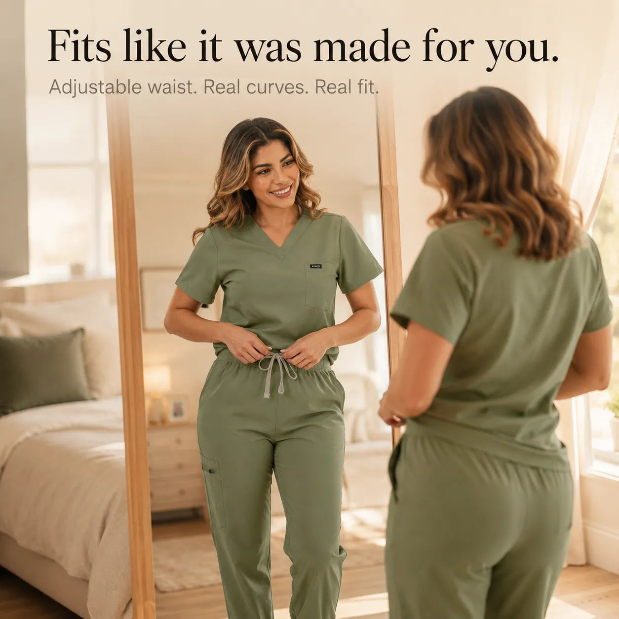 Corelle – V-Neck Jogger Scrub Set with Drawstring Waist and Pockets