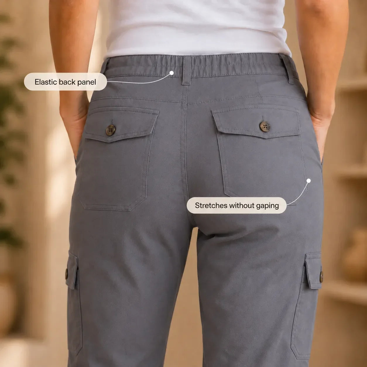 Caliva – Cropped Cargo Capri Pants with Cuffed Hem and Pockets