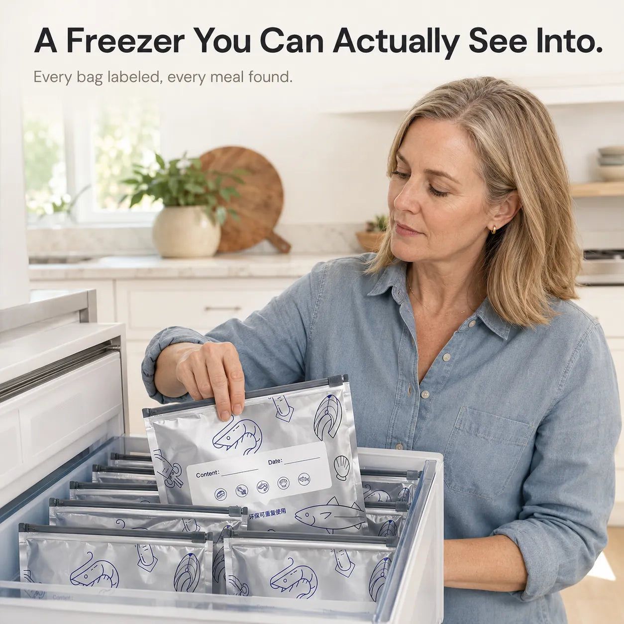 Freshlock – Reusable freezer storage bags with label panel, 10 pack
