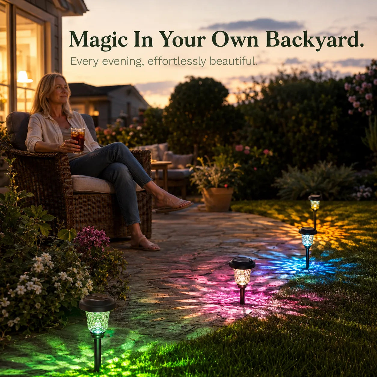Lumora – Solar Pathway Lights with Color Firework Projection, Waterproof Outdoor Garden Stake Lights