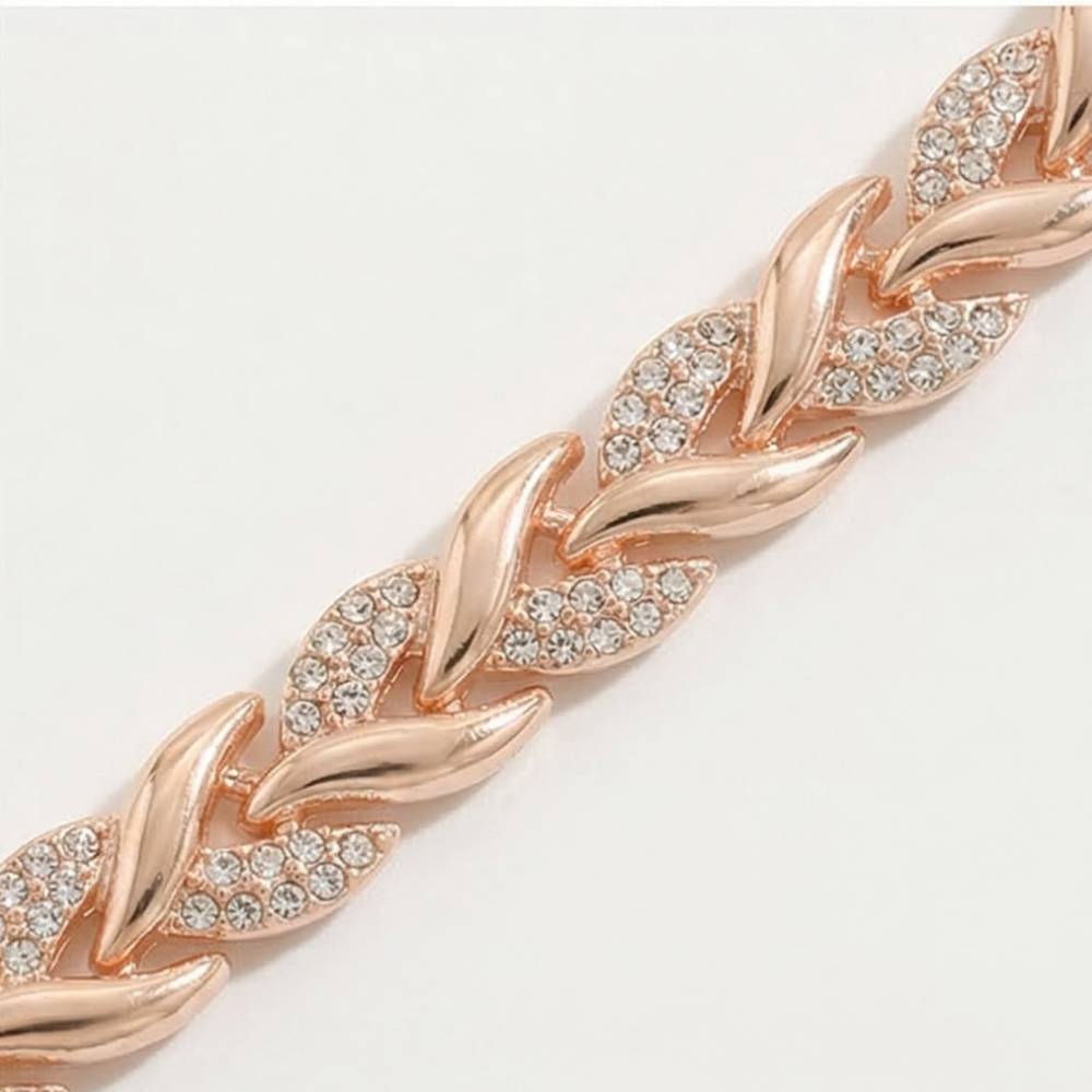 Levara - Sparkling Leaf Link Necklace and Bracelet Set
