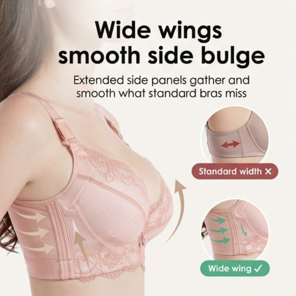 Florelle – Women's Lace Push-Up Bra with Side Smoothing Wings