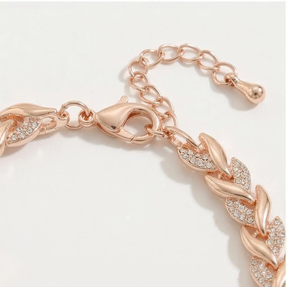 Levara - Sparkling Leaf Link Necklace and Bracelet Set