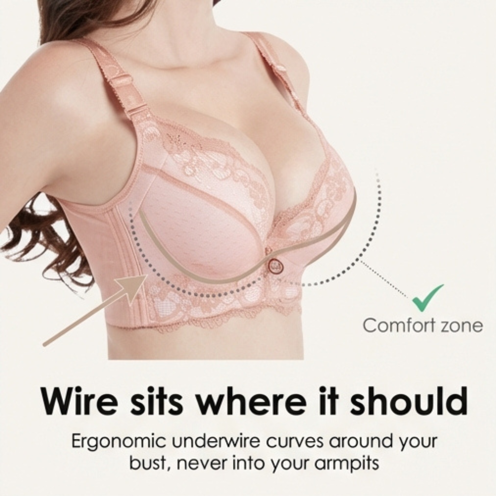 Florelle – Women's Lace Push-Up Bra with Side Smoothing Wings