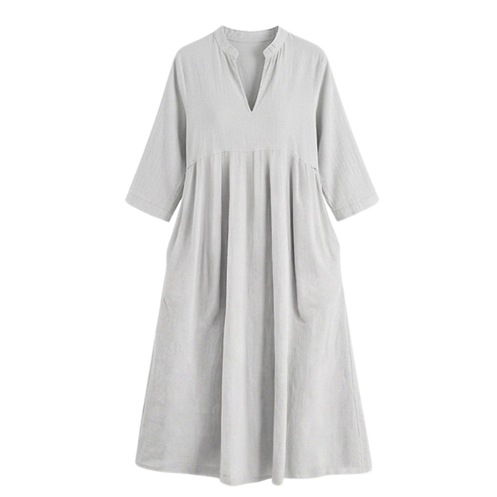 Elara – Women's Soft Cotton Midi Dress with Pockets