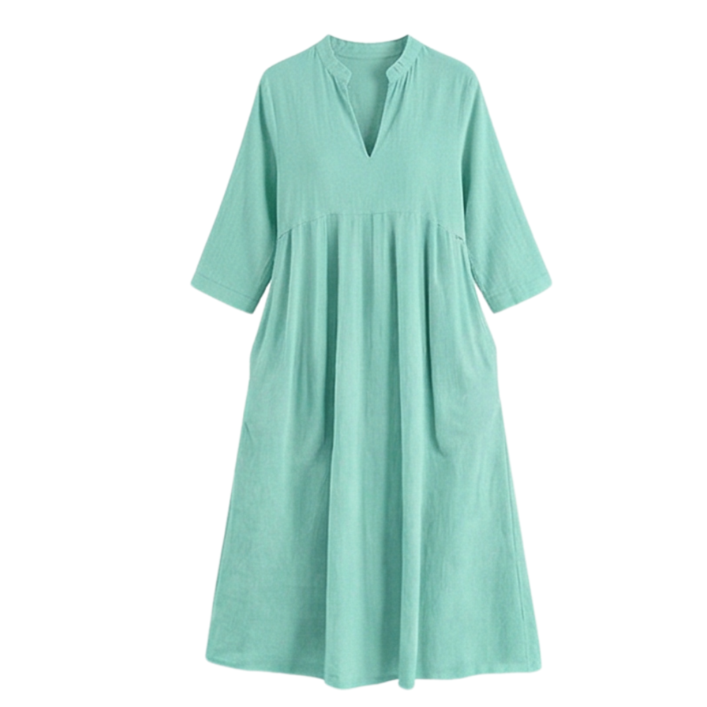 Elara – Women's Soft Cotton Midi Dress with Pockets