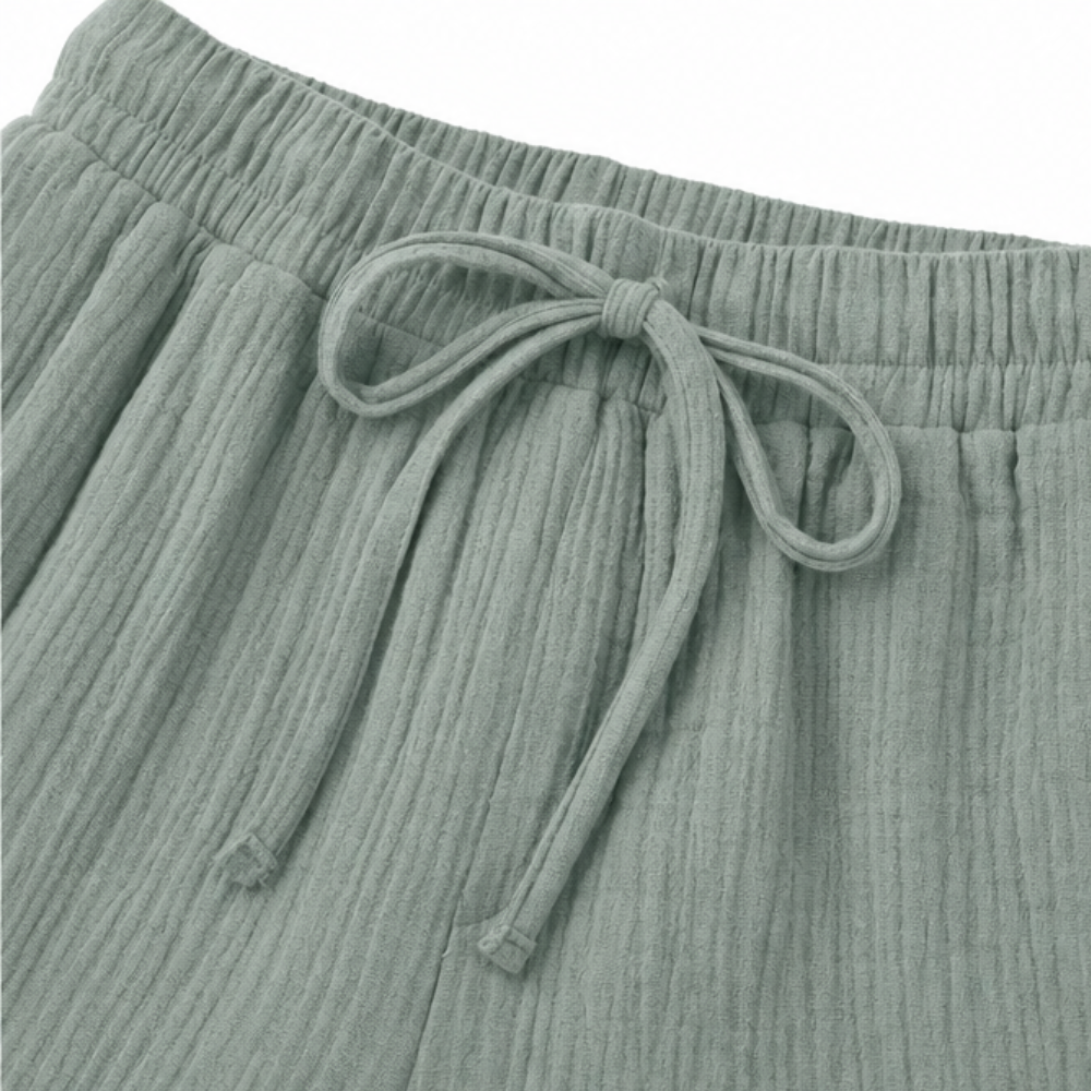 Linelle – Women's Crinkle Wide-Leg Cropped Pants with Pockets