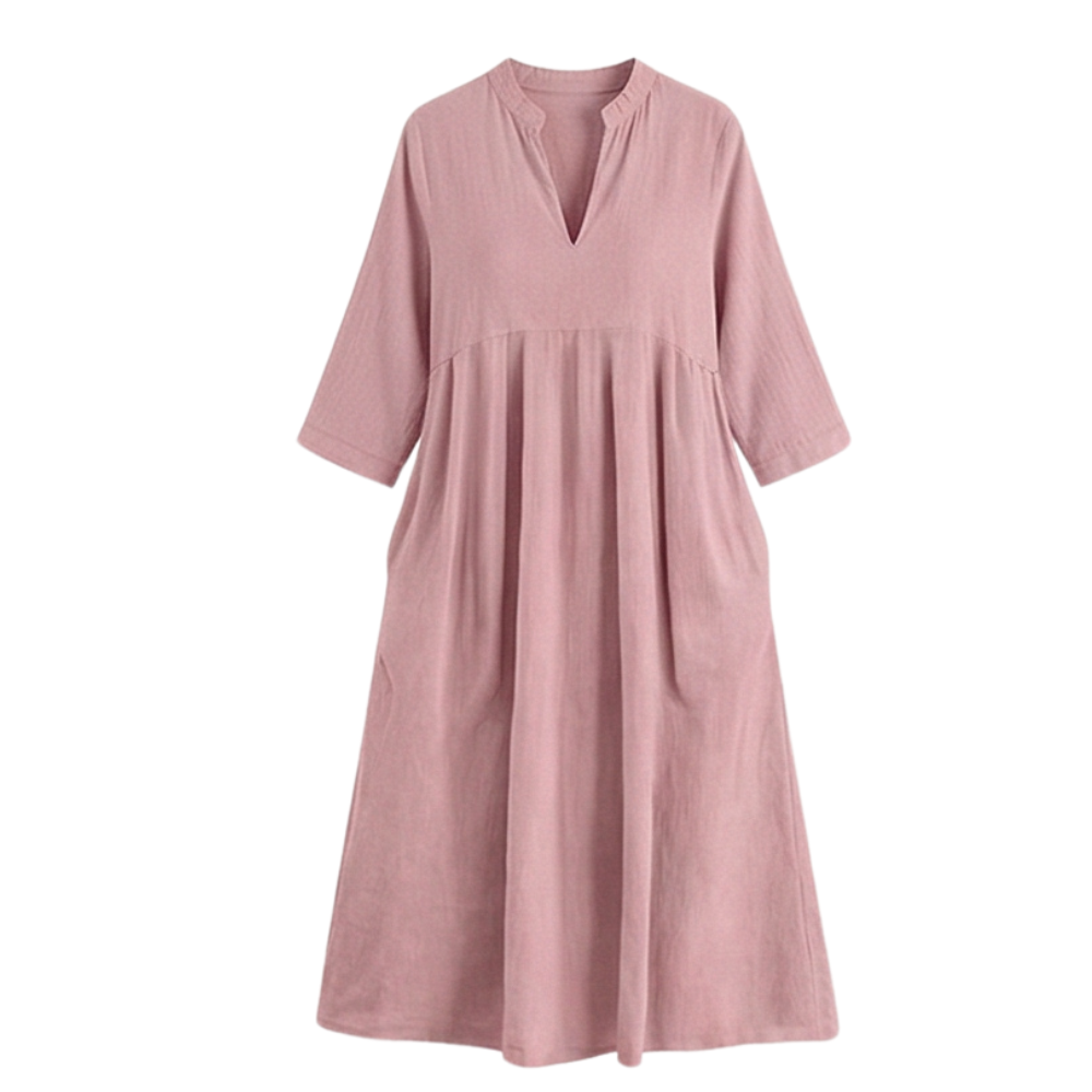 Elara – Women's Soft Cotton Midi Dress with Pockets