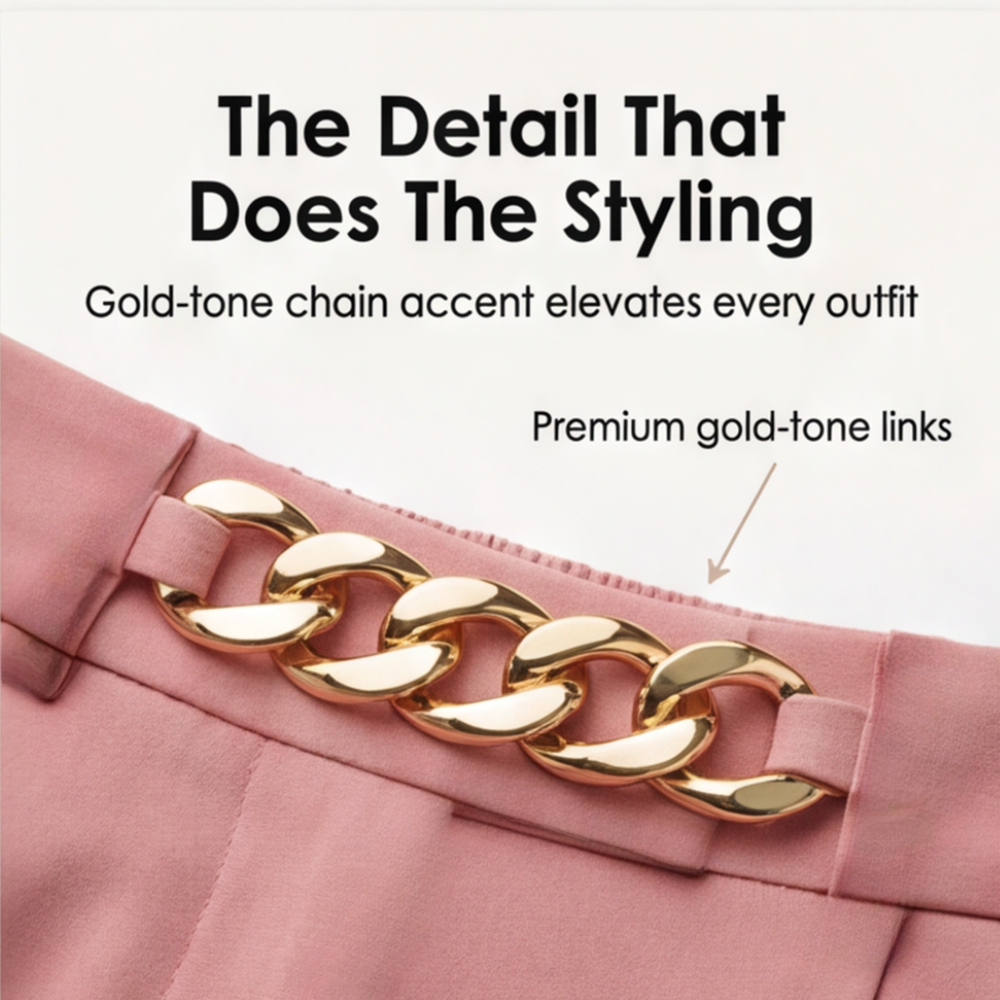 Florena – High Waist Wide Leg Trousers with Chain Accent