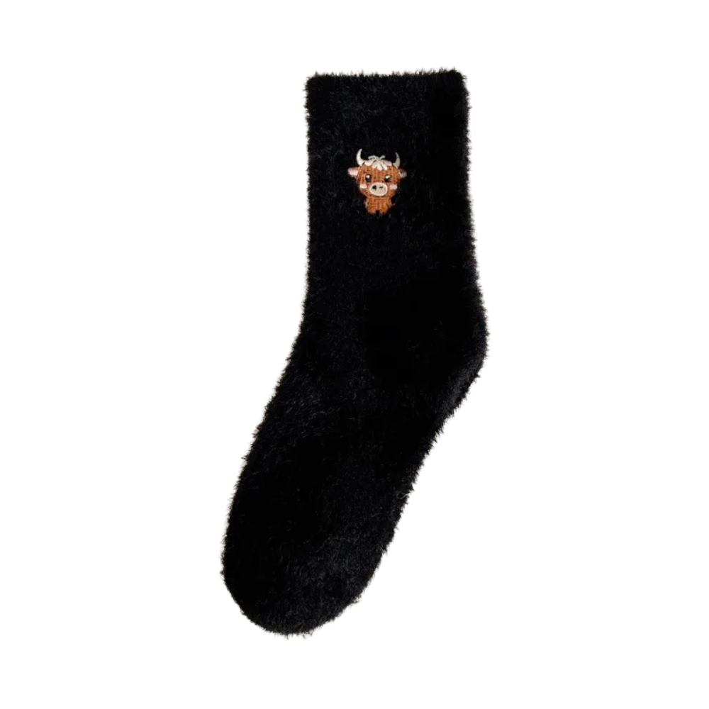 Cozymoo – Fuzzy Highland Cow Socks