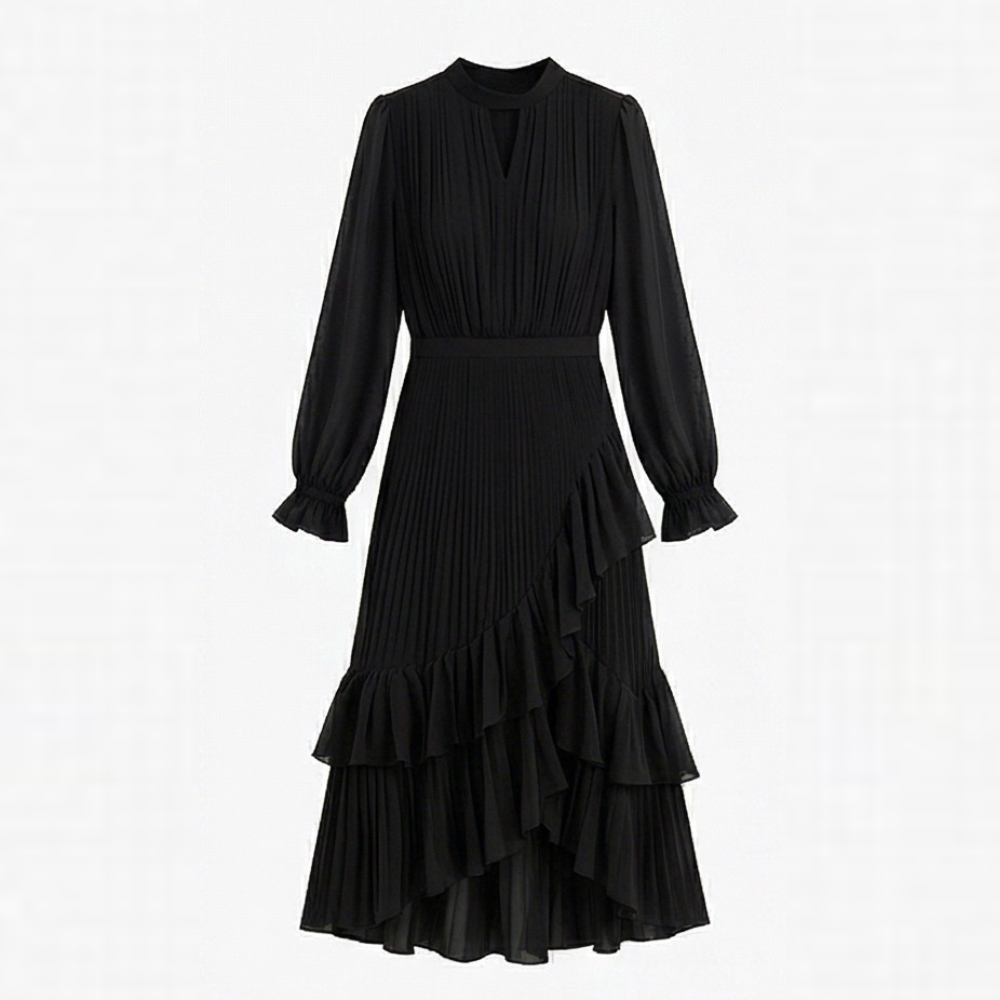 Keyfa – Women's Pleated Ruffle Midi Dress