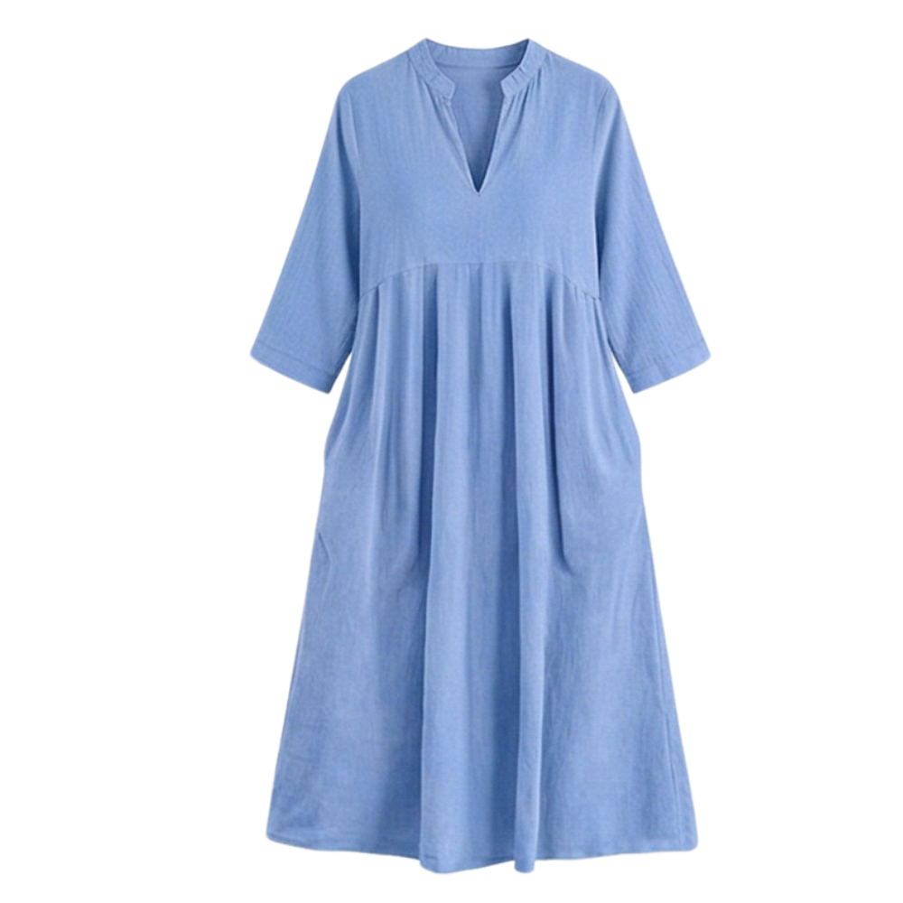 Elara – Women's Soft Cotton Midi Dress with Pockets
