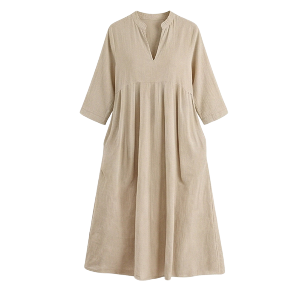 Elara – Women's Soft Cotton Midi Dress with Pockets