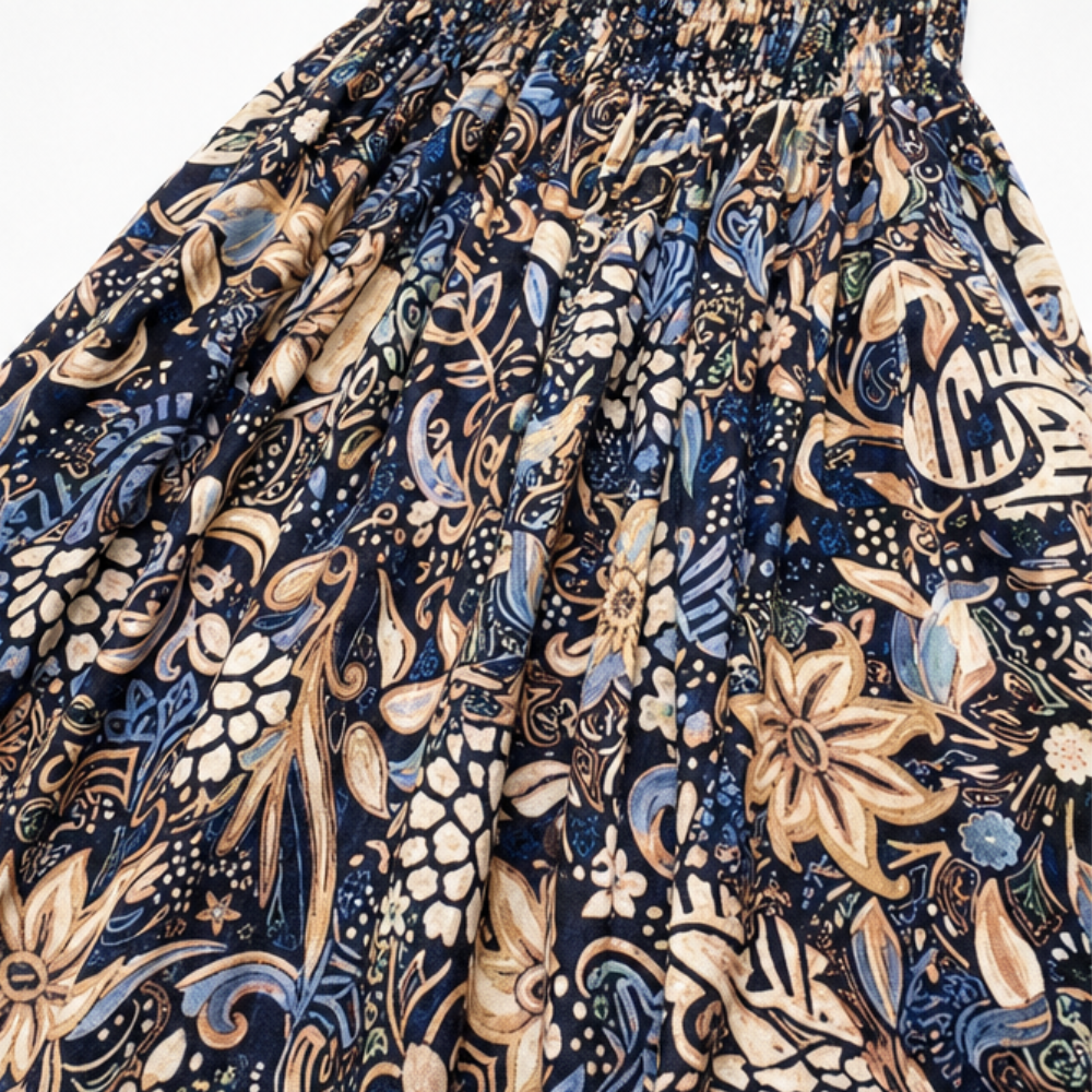 Floressa – Smocked High-Waist Floral Maxi Skirt with Flowy A-Line Sweep