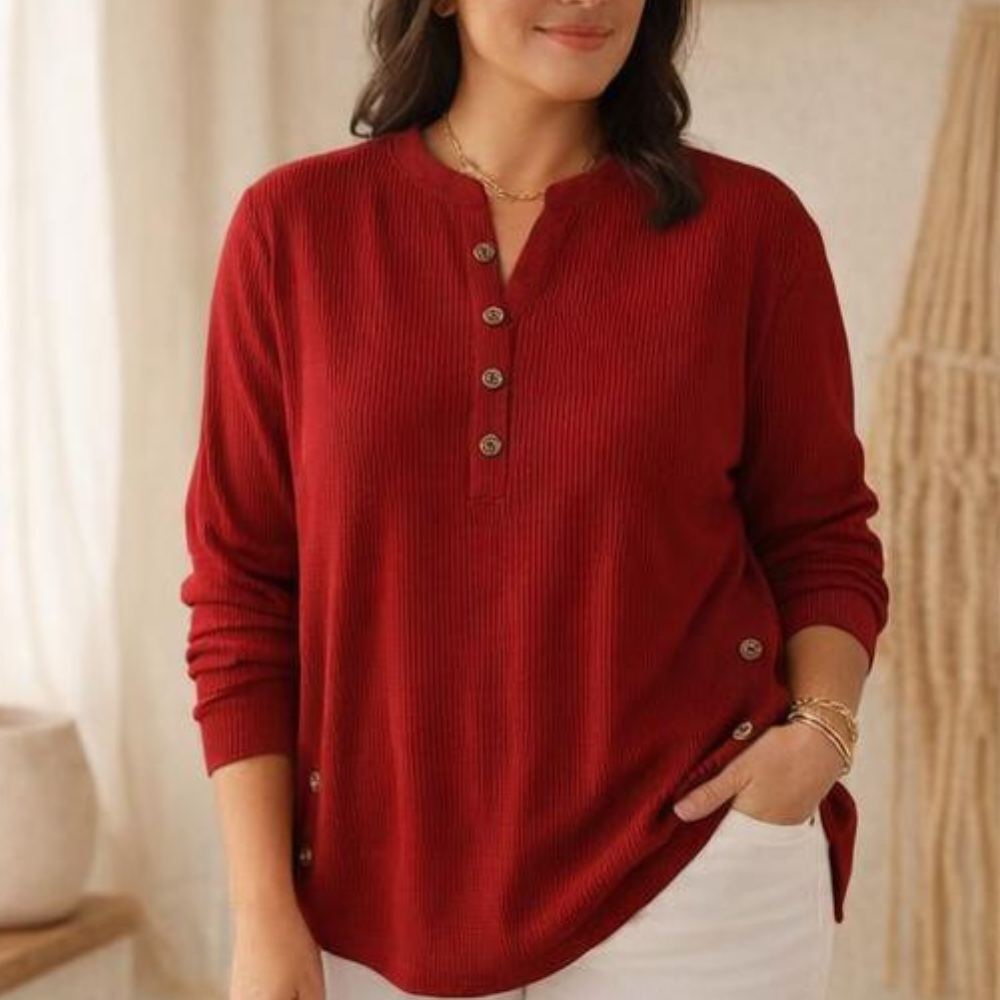 Lunavia - Ribbed Button-Up Henley Tunic