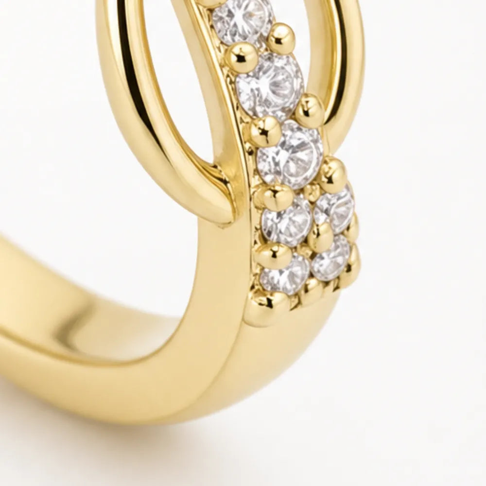 Graceloop – Mobius Cross Ring with Pavé Stones, Gold or Silver
