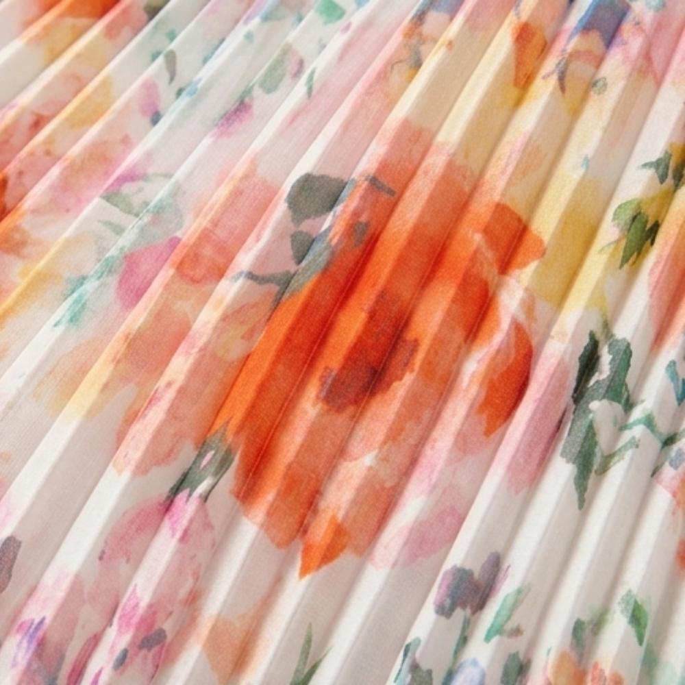 Floressa – Women's Watercolor Floral Pleated Midi Dress