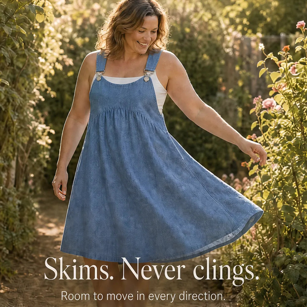 Cloverly – Empire-Waist Pinafore Babydoll Dress with Pockets, Plus Size 0XL–5XL