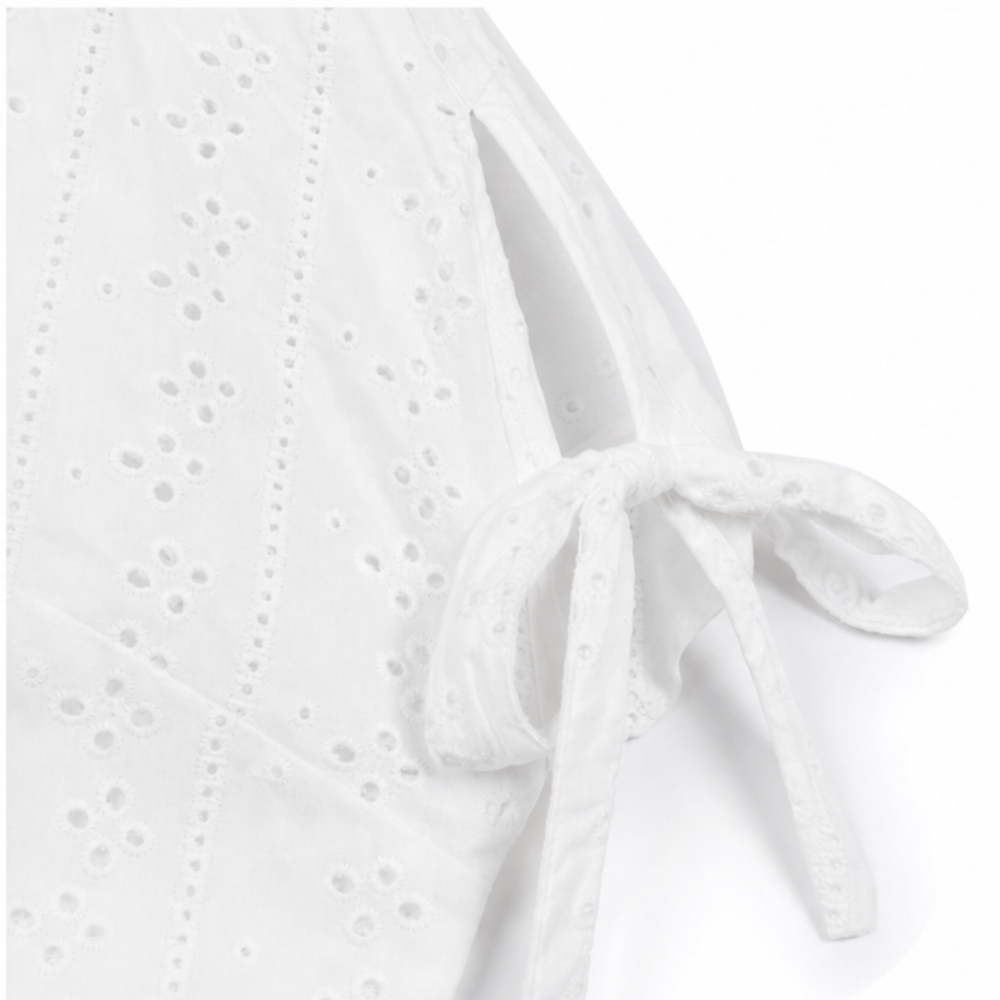Lunavia – Eyelet V Neck Midi Dress with Tie Sleeves and Pockets