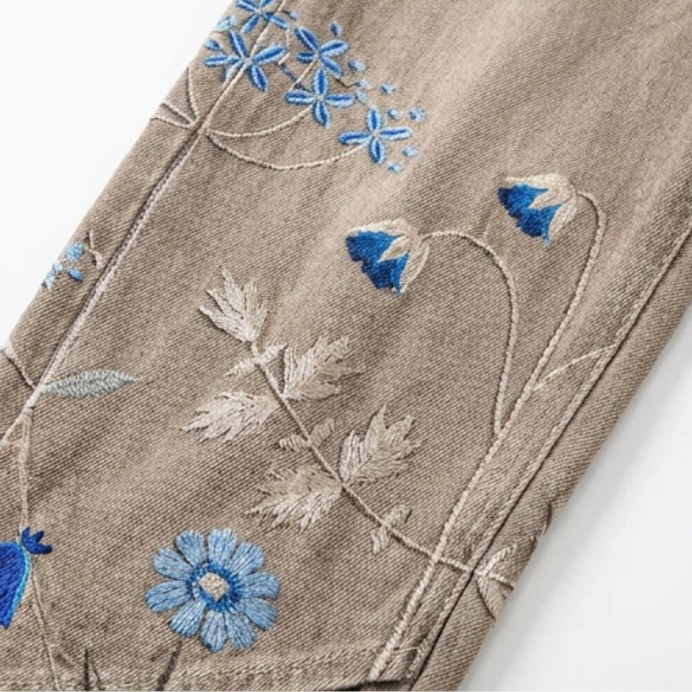 Bloomara – Women's Embroidered Wide-Leg Jeans with Tulip Hem